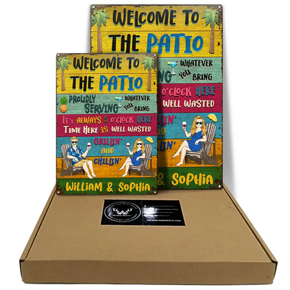 Patio Welcome Grilling Proudly Serving Whatever You Bring - Personalized Custom Classic Metal Signs