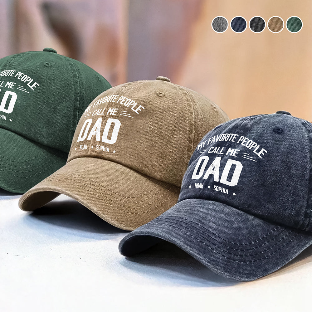 Personalized My Favorite People Call Me Daddy Vintage Washed Denim Baseball Cap