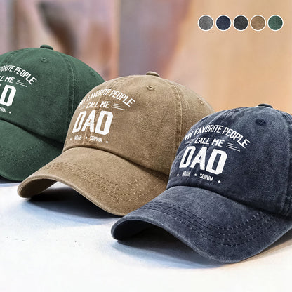 Personalized My Favorite People Call Me Daddy Vintage Washed Denim Baseball Cap