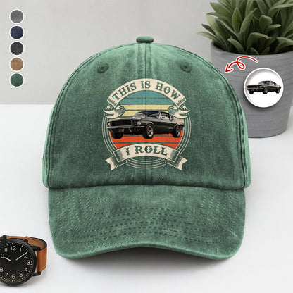 This Is How I Roll - Custom Car Photo Route 66 Vintage Washed Denim Baseball Cap