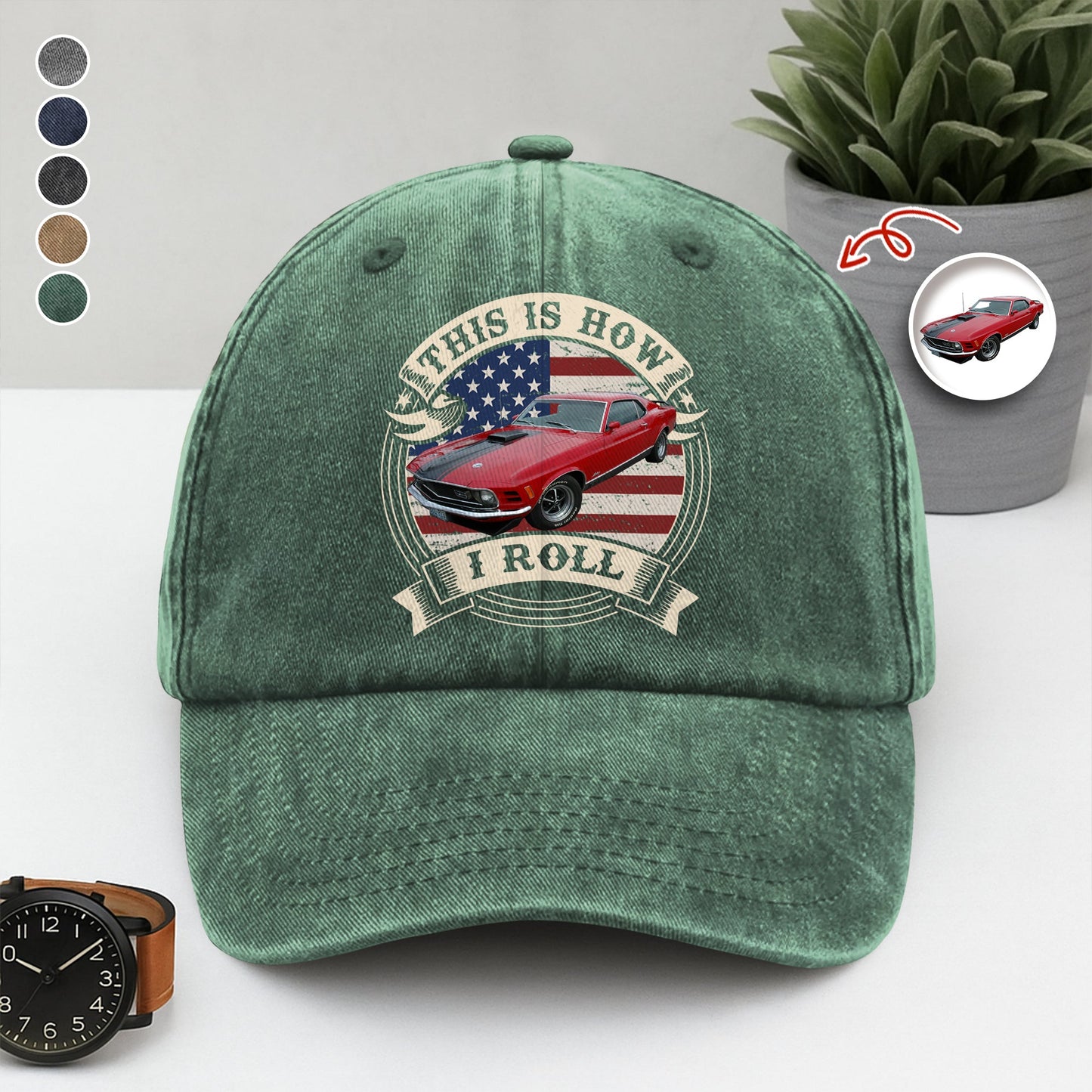 This Is How I Roll - Custom Car Photo Route 66 Vintage Washed Denim Baseball Cap