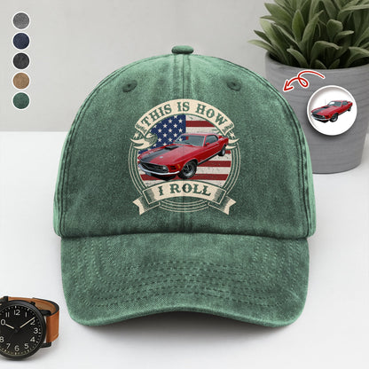 This Is How I Roll - Custom Car Photo Route 66 Vintage Washed Denim Baseball Cap