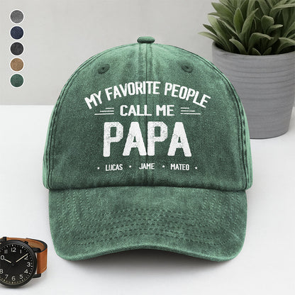 Personalized My Favorite People Call Me Daddy Vintage Washed Denim Baseball Cap