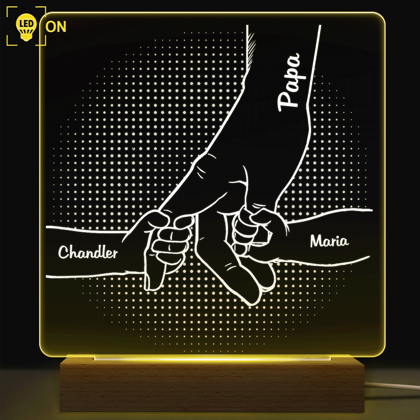 Hand In Hand, I Will Always Protect You - Personalized Custom 3D Led Light Wooden Base