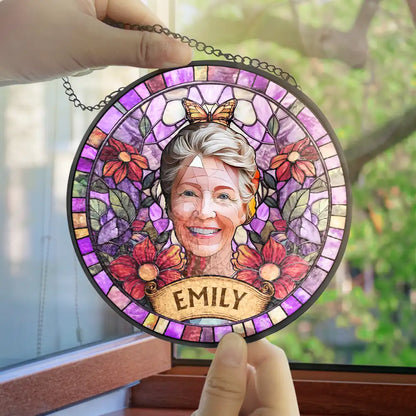Custom Photo Stained Glass Portrait Dog Cat Family - Personalized Stained Glass Window Hanging Suncatcher