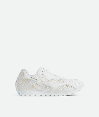 Men’s Bottega Veneta Orbit Flash Suede-Trimmed White Sneakers