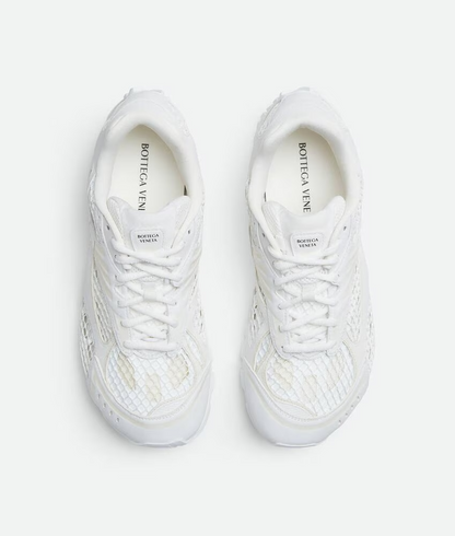 Men’s Bottega Veneta Orbit Flash Suede-Trimmed White Sneakers