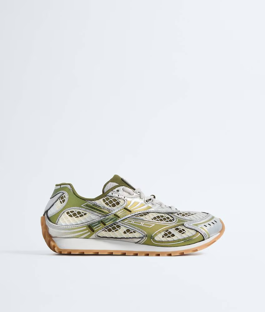 Men’s Bottega Veneta Orbit Flash Suede-Trimmed Mudwhite Sneakers