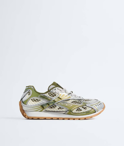 Men’s Bottega Veneta Orbit Flash Suede-Trimmed Mudwhite Sneakers