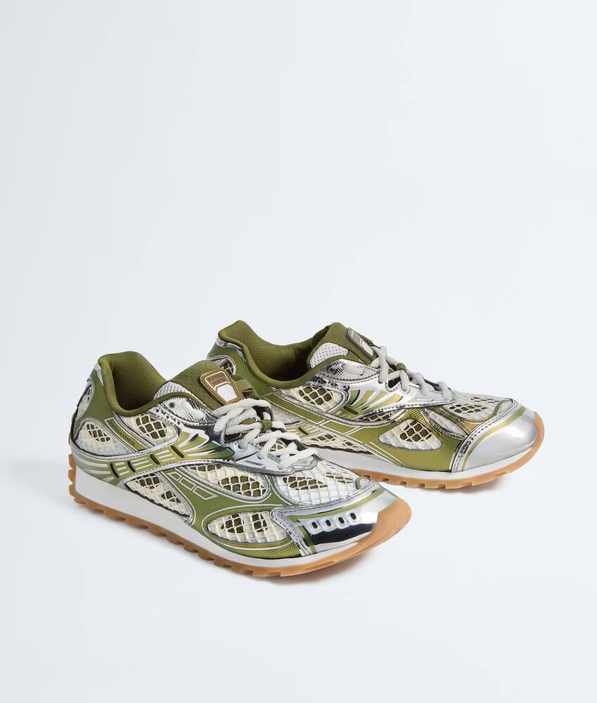 Men’s Bottega Veneta Orbit Flash Suede-Trimmed Mudwhite Sneakers