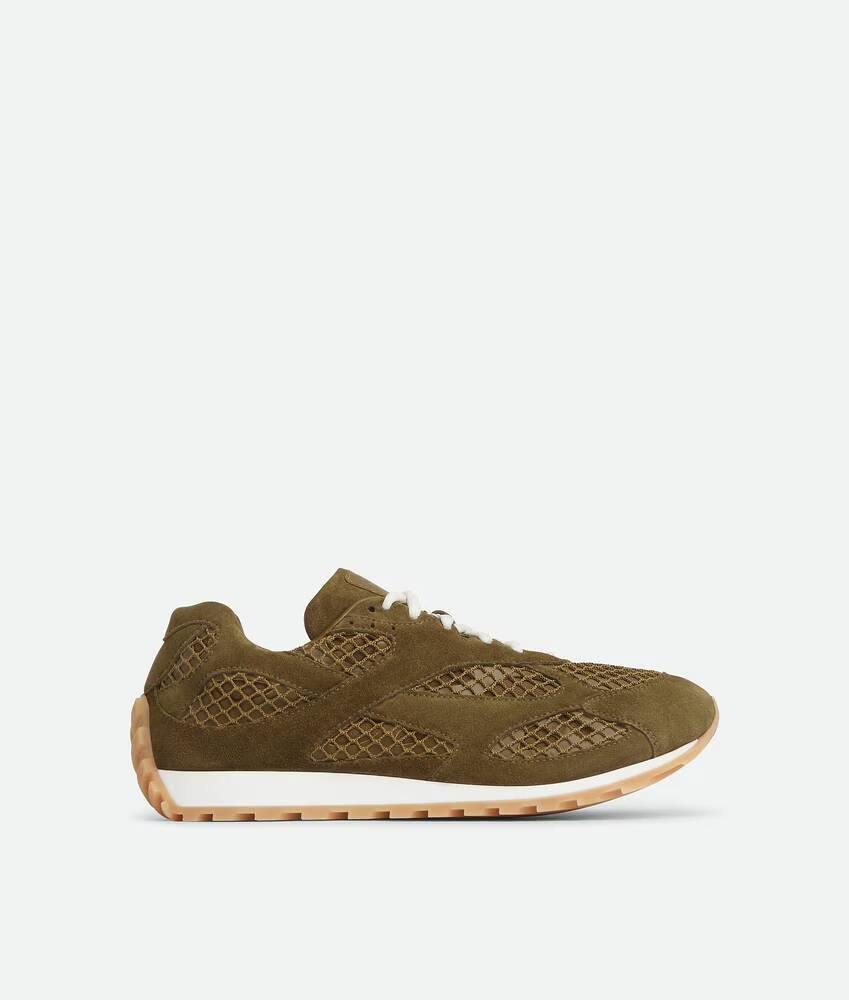Men’s Bottega Veneta Orbit Flash Suede-Trimmed Olive Oil Sneakers
