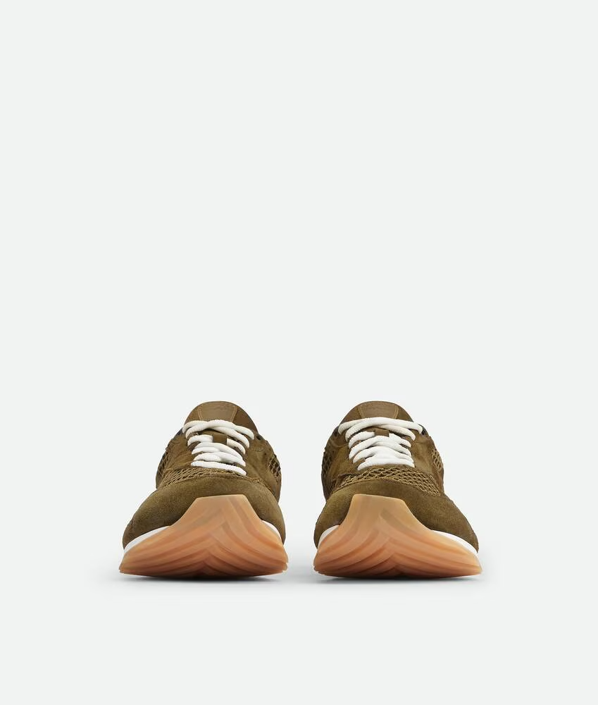 Men’s Bottega Veneta Orbit Flash Suede-Trimmed Olive Oil Sneakers