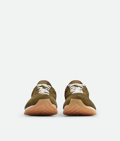 Men’s Bottega Veneta Orbit Flash Suede-Trimmed Olive Oil Sneakers