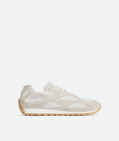 Men’s Bottega Veneta Orbit Flash Suede-Trimmed Sea Salt Sneakers