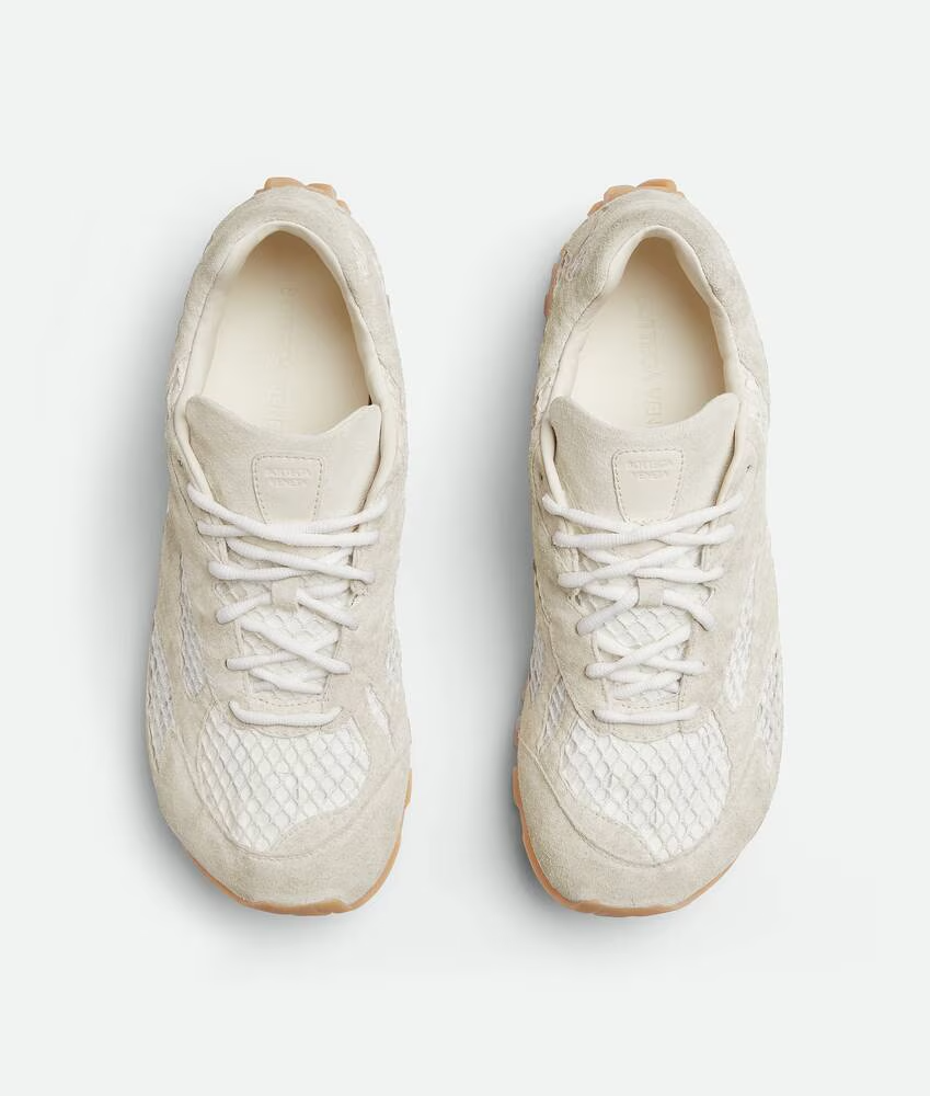 Men’s Bottega Veneta Orbit Flash Suede-Trimmed Sea Salt Sneakers