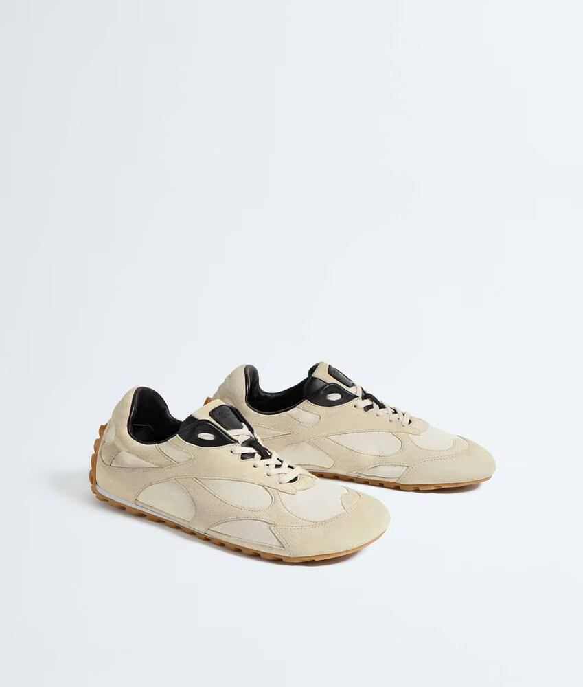 Men’s Bottega Veneta Orbit Flash Suede-Trimmed Sea Salt Sneakers