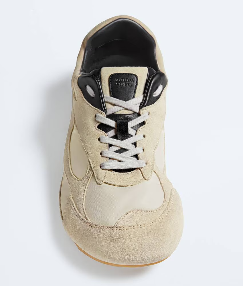 Men’s Bottega Veneta Orbit Flash Suede-Trimmed Sea Salt Sneakers
