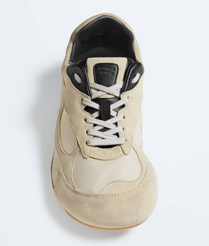 Men’s Bottega Veneta Orbit Flash Suede-Trimmed Sea Salt Sneakers