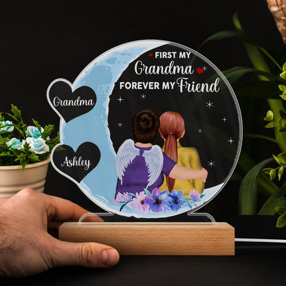 Mother & Daughter Love You To The Moon And Back - Personalized Custom 3D Led Light Wooden Base