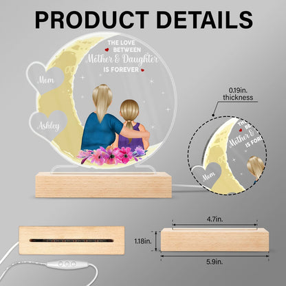 Mother & Daughter Love You To The Moon And Back - Personalized Custom 3D Led Light Wooden Base