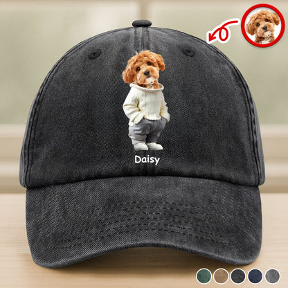 Custom Photo And Name Dog Washed Denim Baseball Cap For Dog Pet Lover