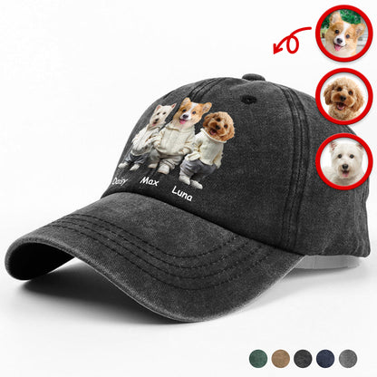 Custom Photo And Name Dog Washed Denim Baseball Cap For Dog Pet Lover