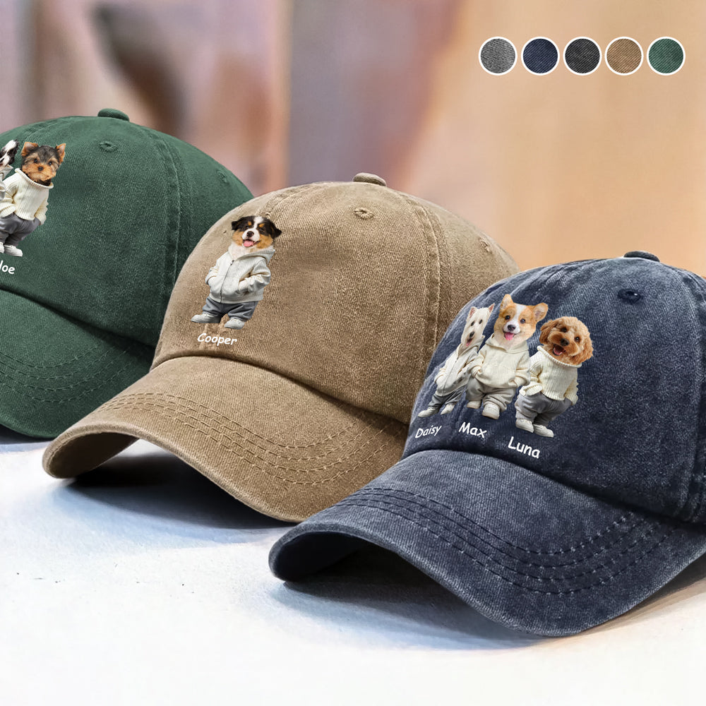 Custom Photo And Name Dog Washed Denim Baseball Cap For Dog Pet Lover