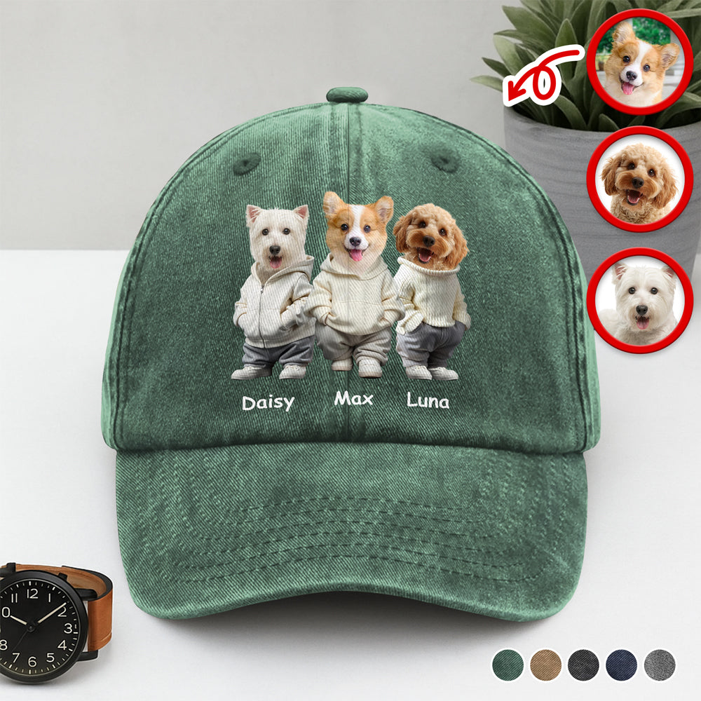 Custom Photo And Name Dog Washed Denim Baseball Cap For Dog Pet Lover