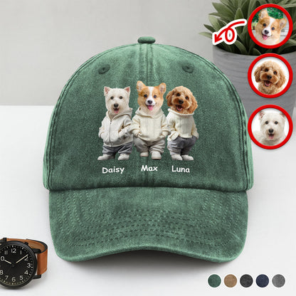 Custom Photo And Name Dog Washed Denim Baseball Cap For Dog Pet Lover
