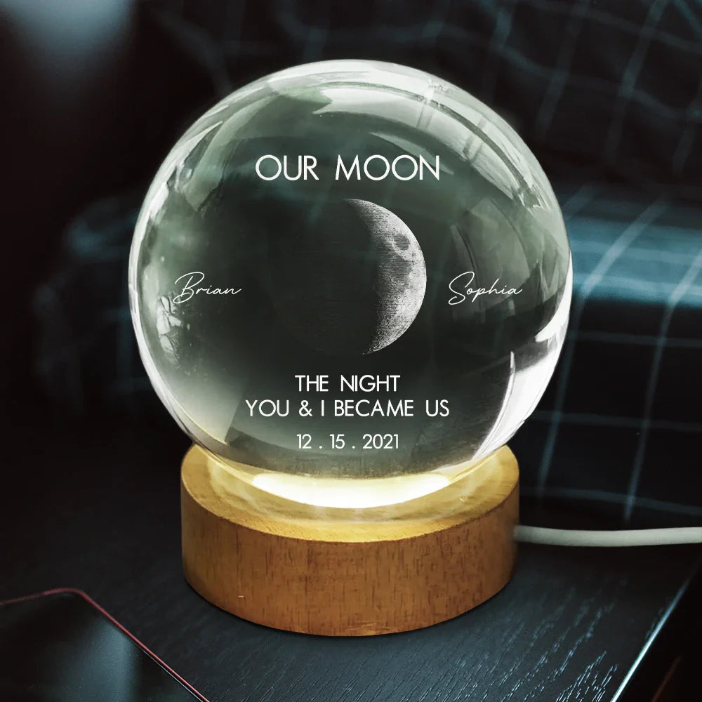 Moon Phase The Beginning Of Our Forever - Personalized Crystal Globe Lamp