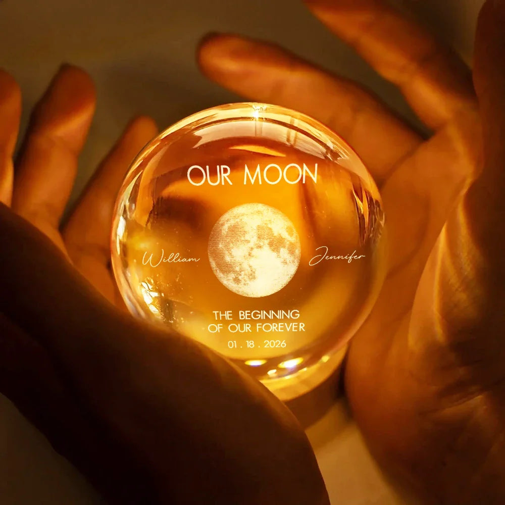Moon Phase The Beginning Of Our Forever - Personalized Crystal Globe Lamp
