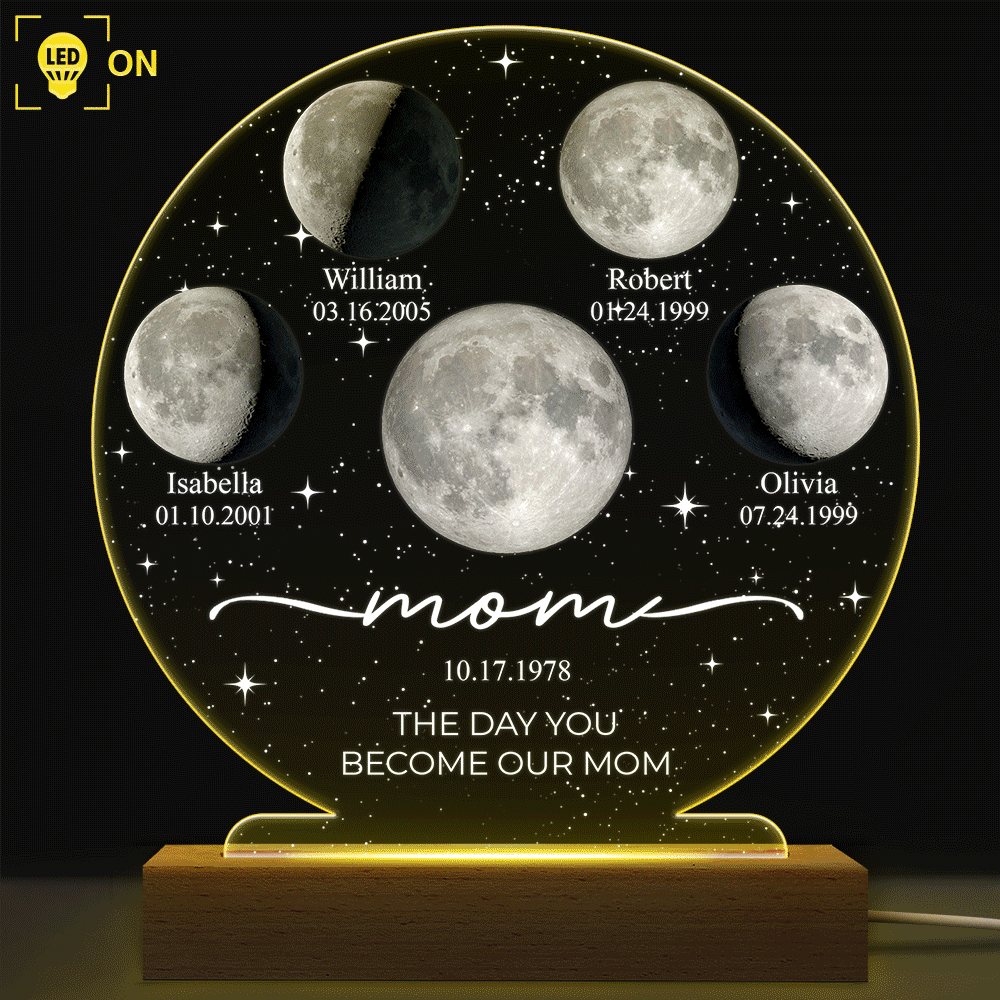 Moon Phase We Love You To The Moon And Back - Personalized 3D Led Light Wooden Base