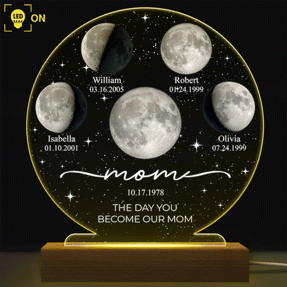 Moon Phase We Love You To The Moon And Back - Personalized 3D Led Light Wooden Base