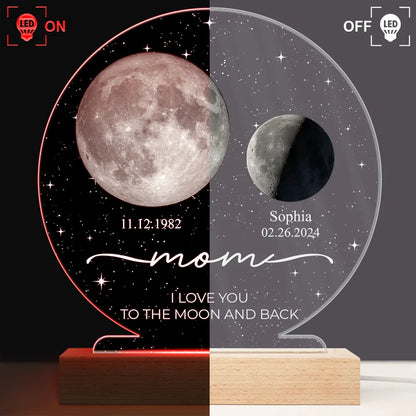 Moon Phase We Love You To The Moon And Back - Personalized 3D Led Light Wooden Base