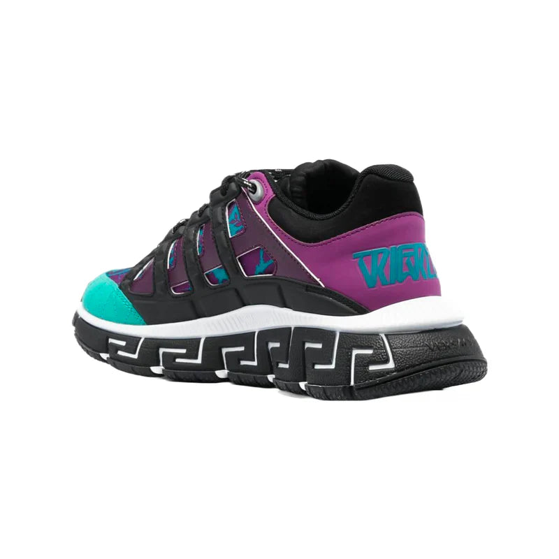 Men's Versace Men's Trigreca Lace Up Barocco Print Teal Nero Plum Sneakers