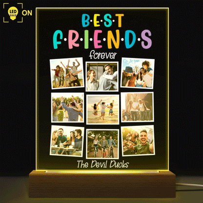 Custom Photo Best Friends Forever - Personalized 3D Led Light Wooden Base