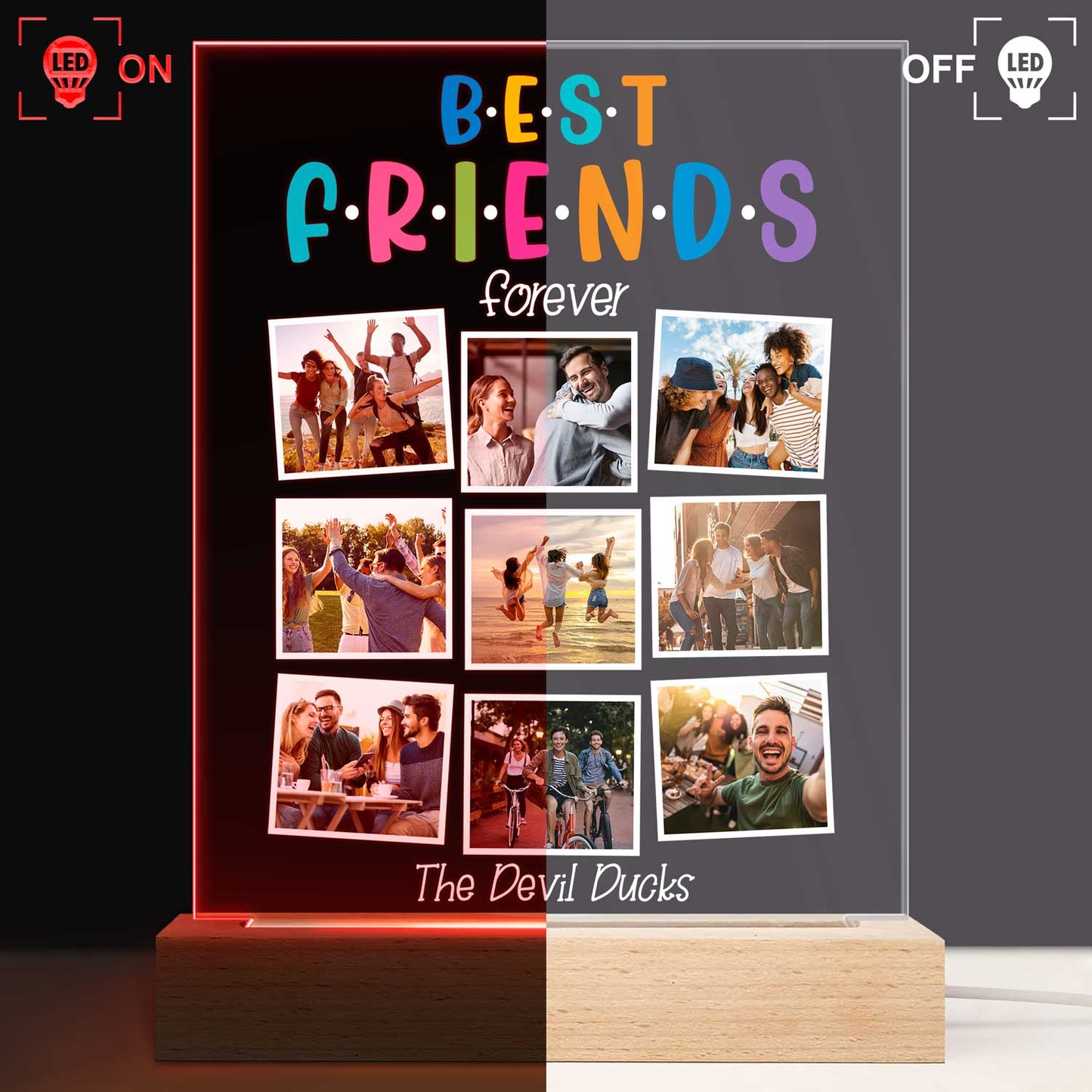Custom Photo Best Friends Forever - Personalized 3D Led Light Wooden Base