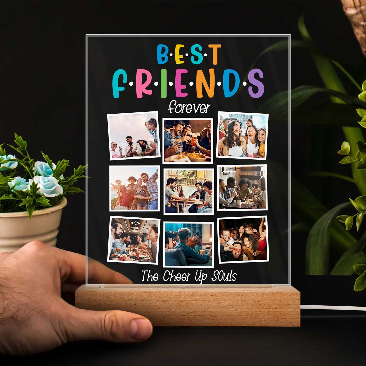 Custom Photo Best Friends Forever - Personalized 3D Led Light Wooden Base