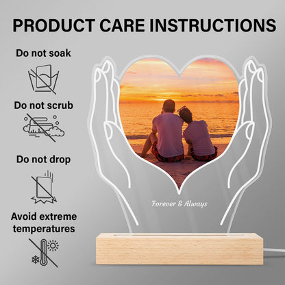 Custom Photo Cherished Heart - Personalized 3D Led Light Wooden Base