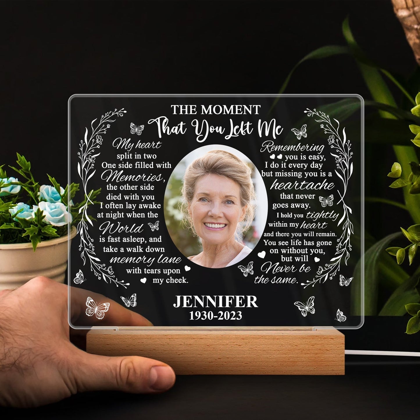Custom Photo Missing You Always - Personalized 3D Led Light Wooden Base
