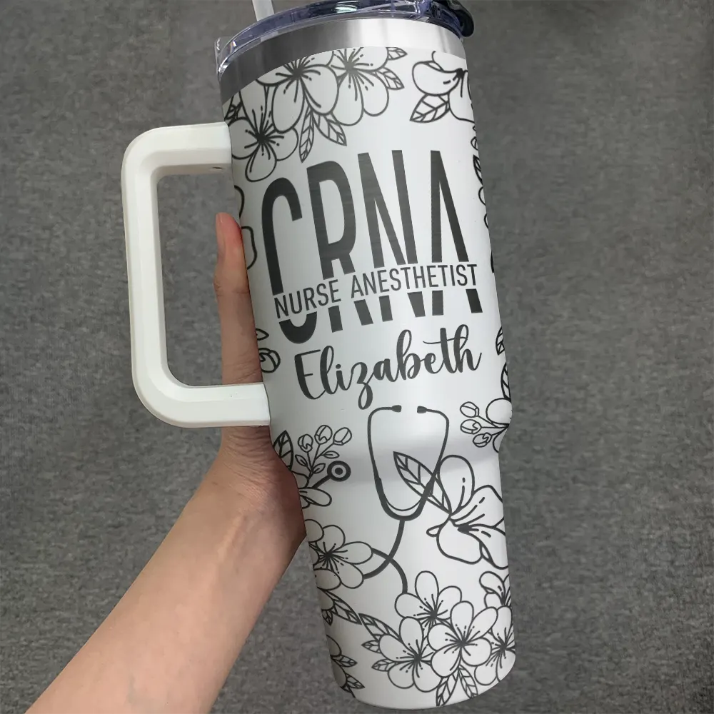 Nurse Job Title Flower Pattern - Personalized Engraved 40oz Tumbler