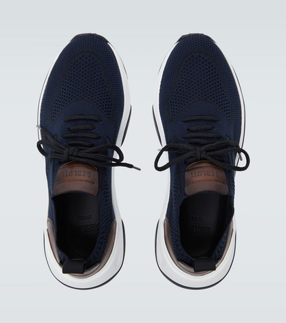 Men's Berluti Shadow Embroidered Blue Sneakers