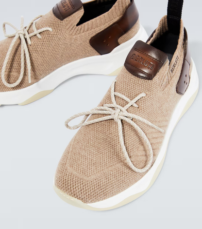Men's Berluti Shadow Embroidered Beige Sneakers