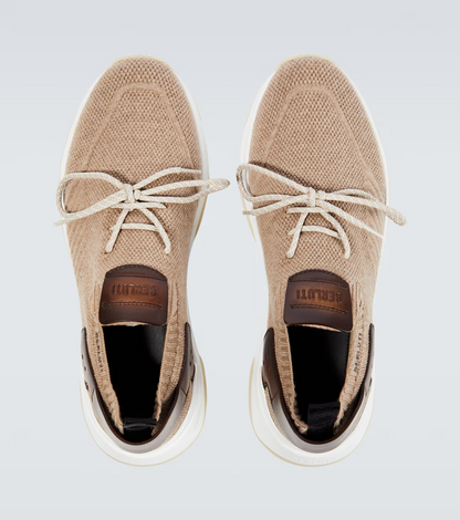 Men's Berluti Shadow Embroidered Beige Sneakers