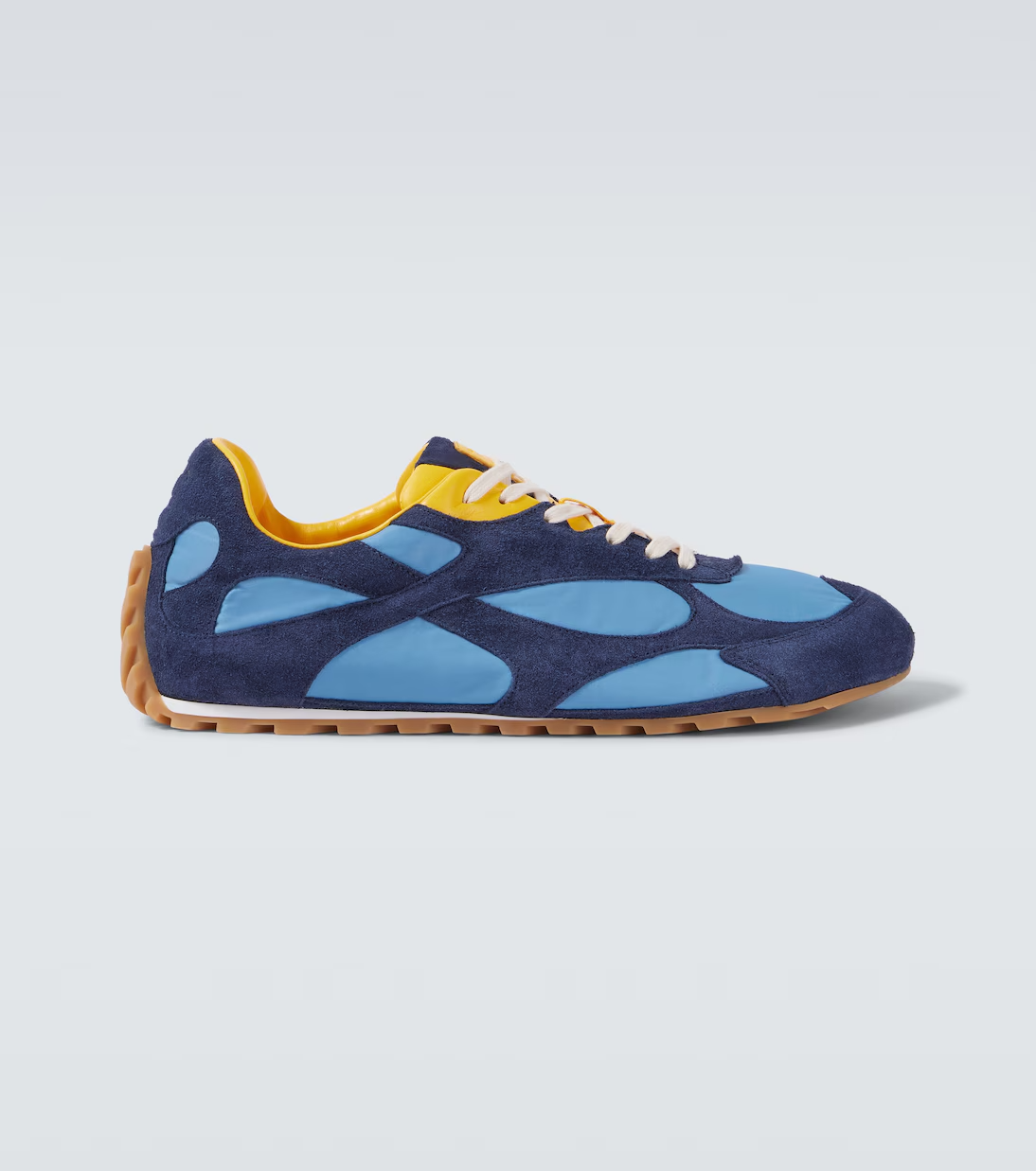 Men’s Bottega Veneta Orbit Flash Suede-Trimmed Blue Sneakers