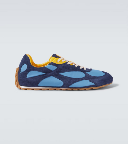 Men’s Bottega Veneta Orbit Flash Suede-Trimmed Blue Sneakers