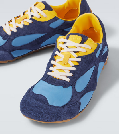 Men’s Bottega Veneta Orbit Flash Suede-Trimmed Blue Sneakers