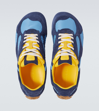 Men’s Bottega Veneta Orbit Flash Suede-Trimmed Blue Sneakers