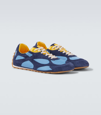 Men’s Bottega Veneta Orbit Flash Suede-Trimmed Blue Sneakers