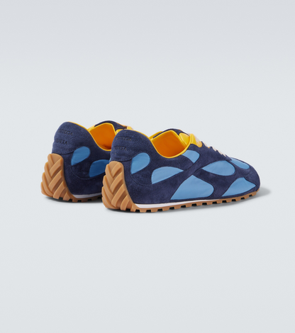 Men’s Bottega Veneta Orbit Flash Suede-Trimmed Blue Sneakers